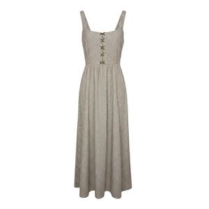 Caroline Constas Gingham Check Plaid Midi Sundress Tan White Size Small NWT